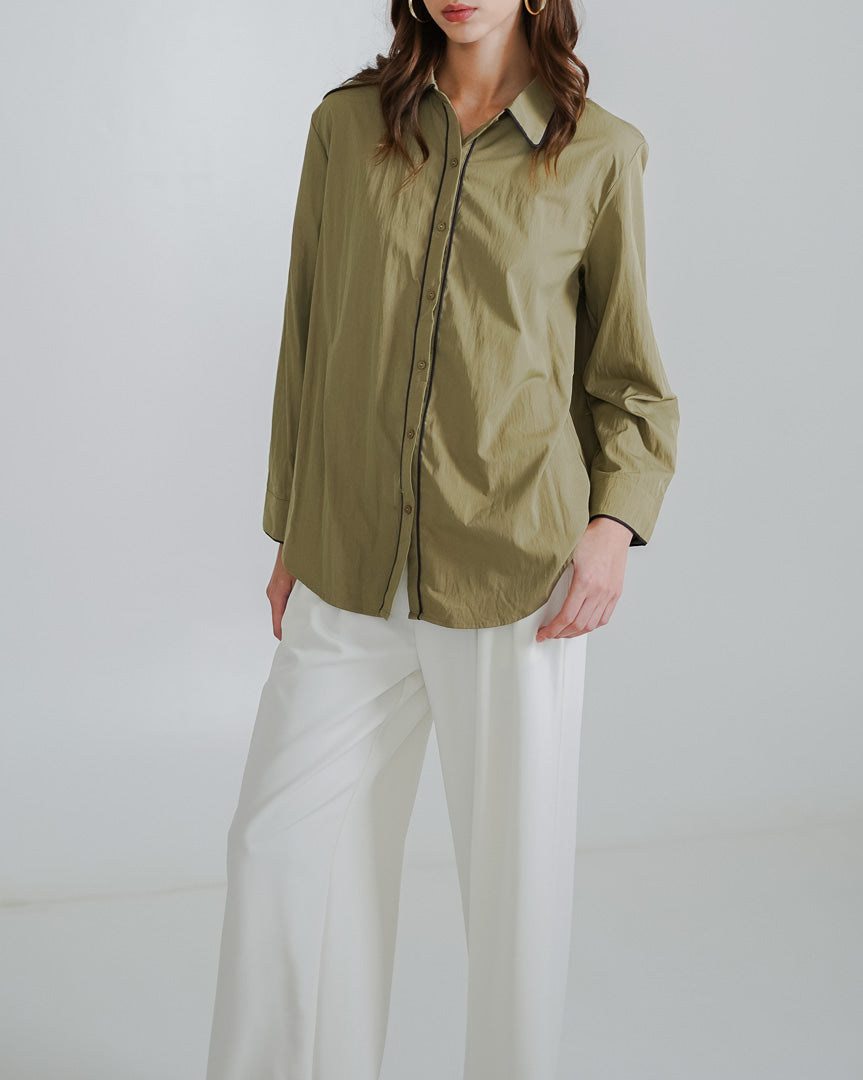 Ghyan Oversized Brown Shirt – Atasan Wanita Kekinian Lengan Panjang - 189470