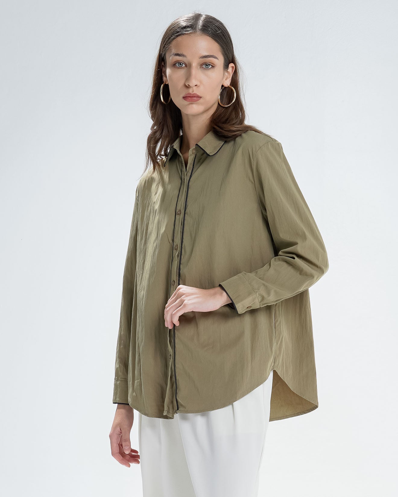 Ghyan Oversized Brown Shirt – Atasan Wanita Kekinian Lengan Panjang - 189470