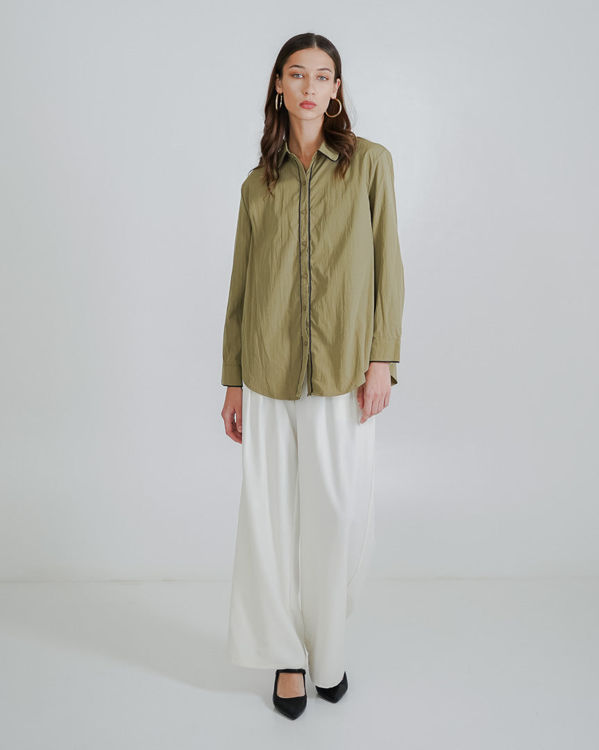 Ghyan Oversized Brown Shirt – Atasan Wanita Kekinian Lengan Panjang - 189470