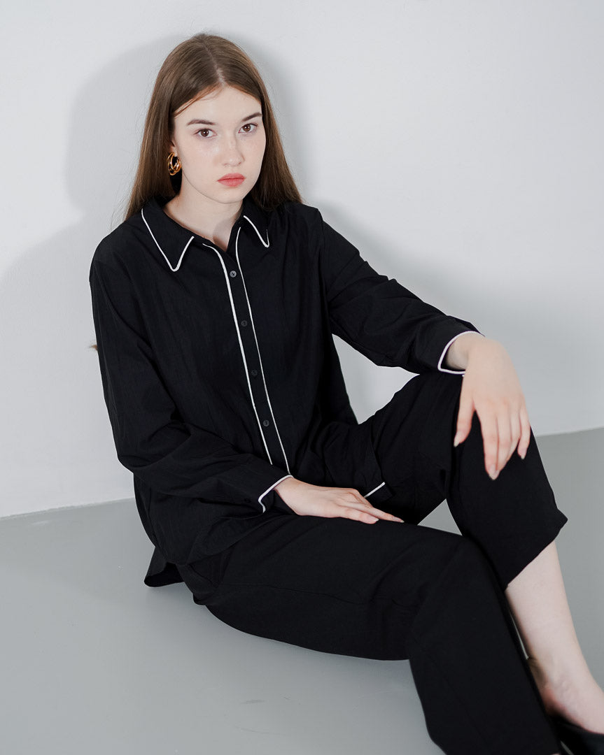 Ghyan Oversized Black Shirt – Atasan Wanita Kekinian Lengan Panjang - 189471