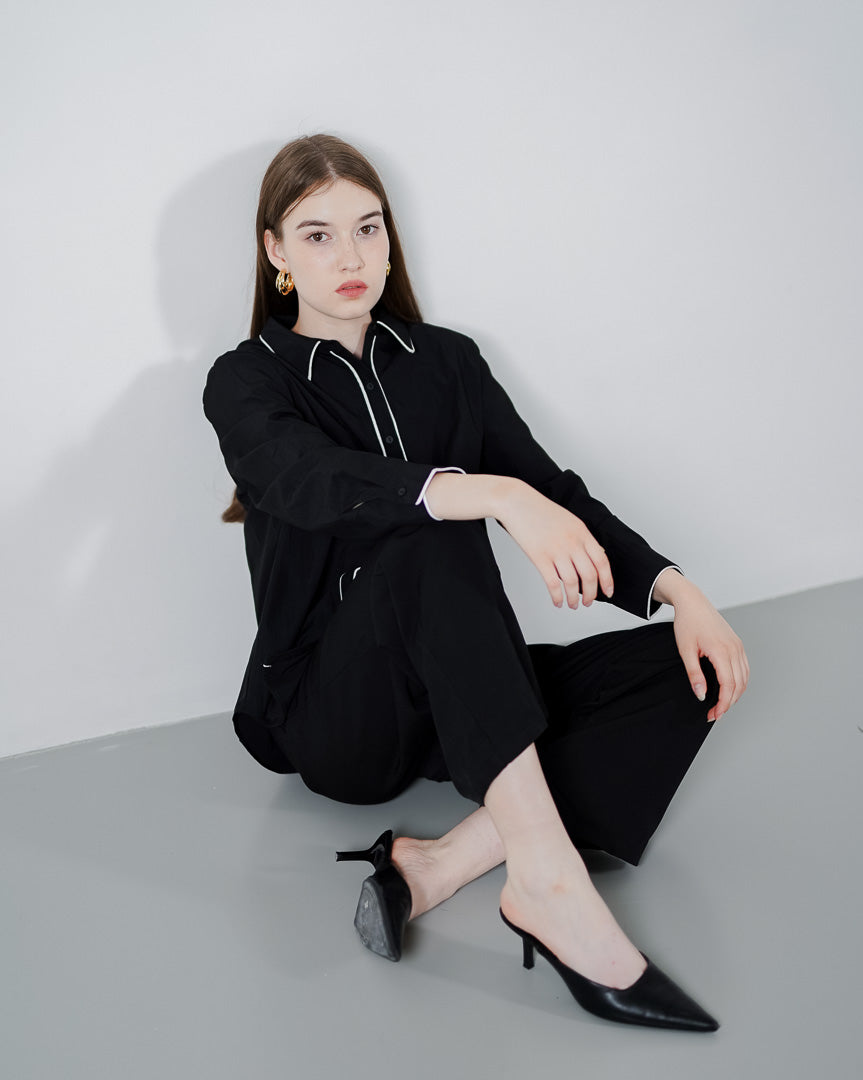 Ghyan Oversized Black Shirt – Atasan Wanita Kekinian Lengan Panjang - 189471