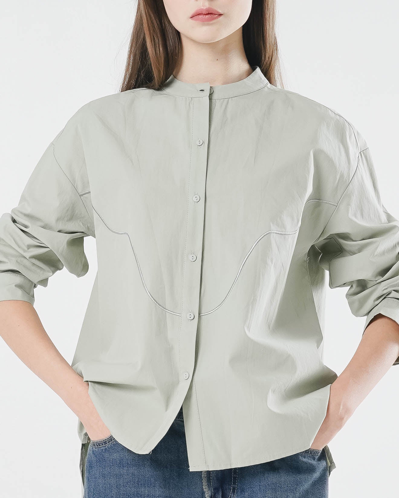 Piana Oversized Sage Shirt – Kemeja Wanita Lengan Panjang Hijab Friendly - 189474