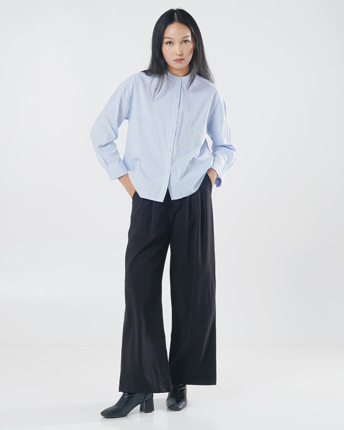 Piana Oversized Blue Shirt – Kemeja Wanita Lengan Panjang Hijab Friendly - 189475