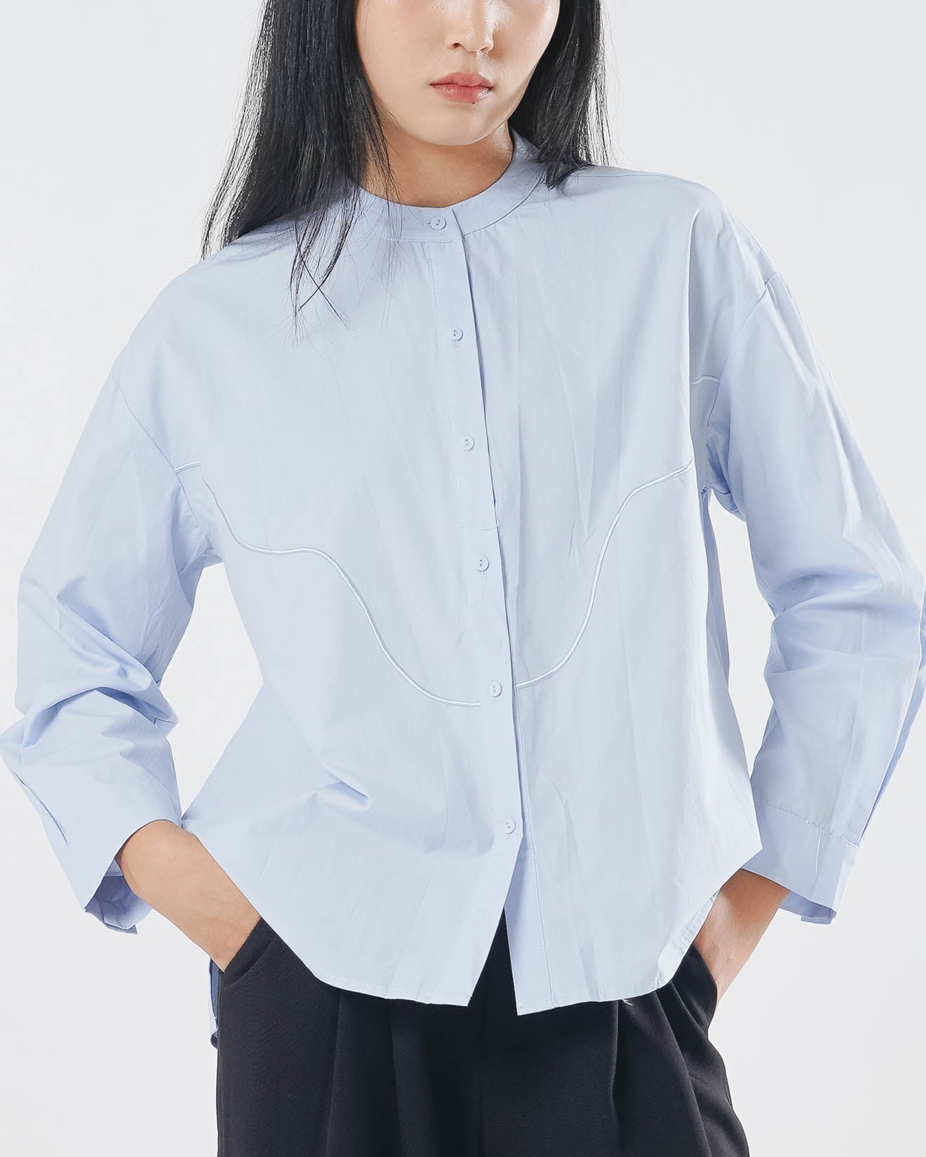 Piana Oversized Blue Shirt – Kemeja Wanita Lengan Panjang Hijab Friendly - 189475