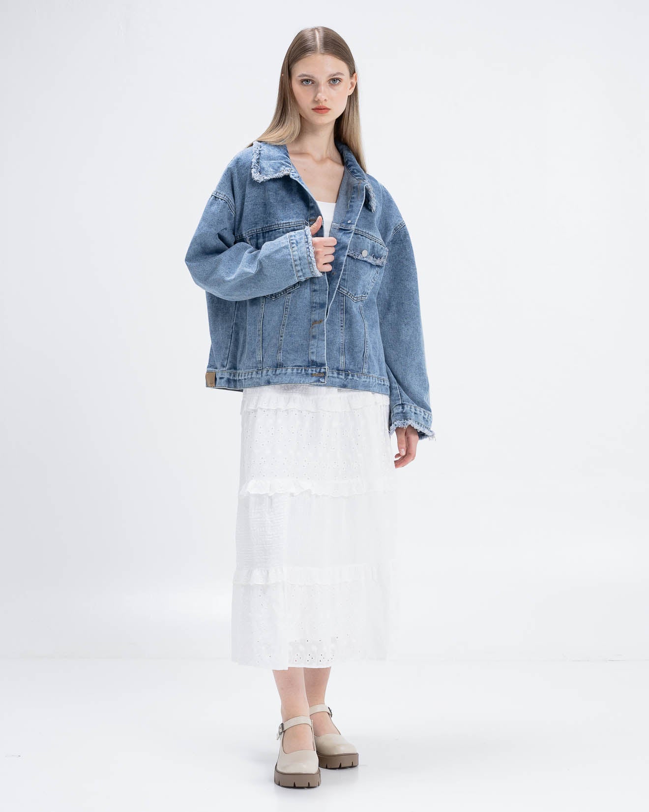 Adam Fringed Light Denim Jacket - Outer Jeans Wanita - 189500