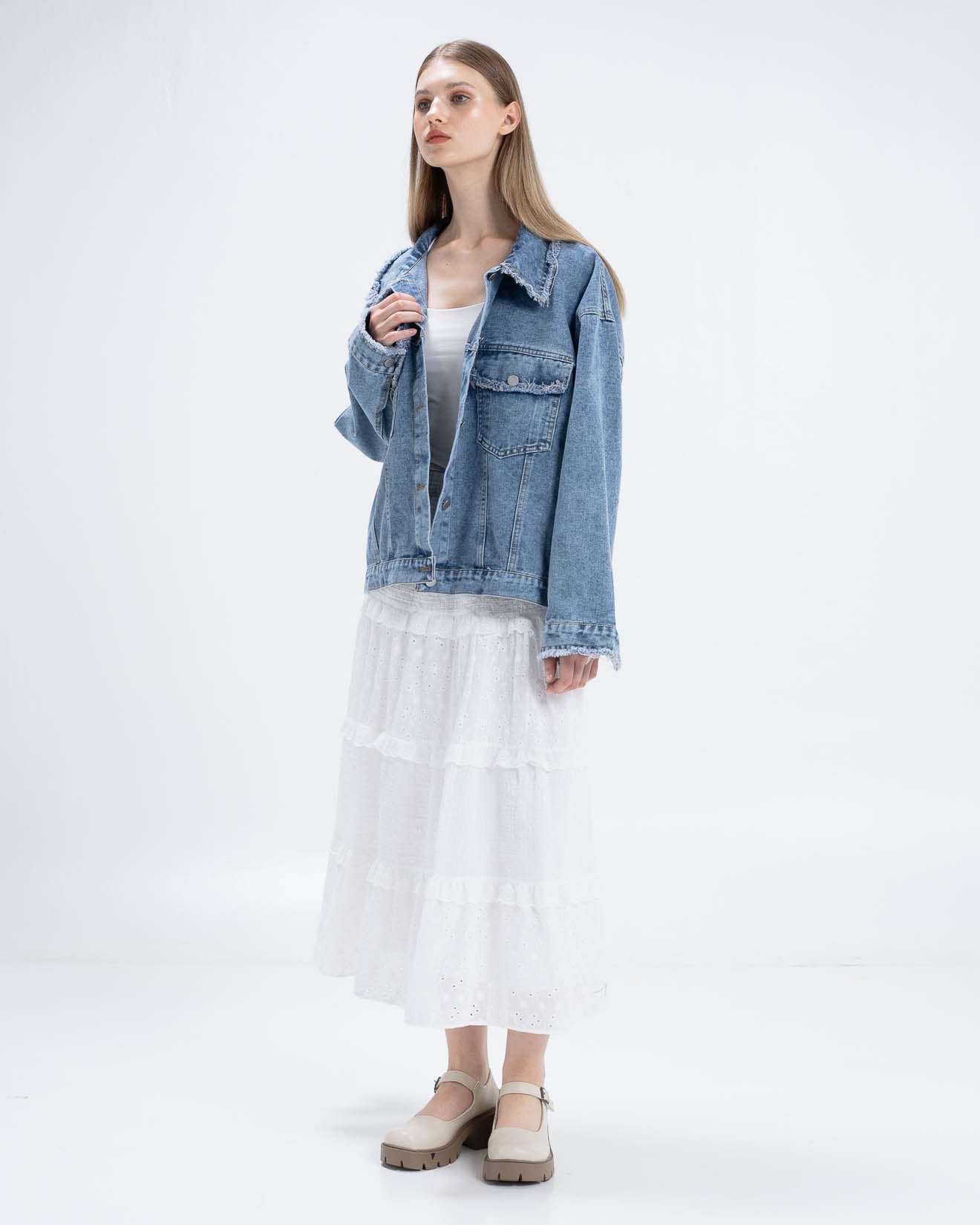 Adam Fringed Light Denim Jacket - Outer Jeans Wanita - 189500