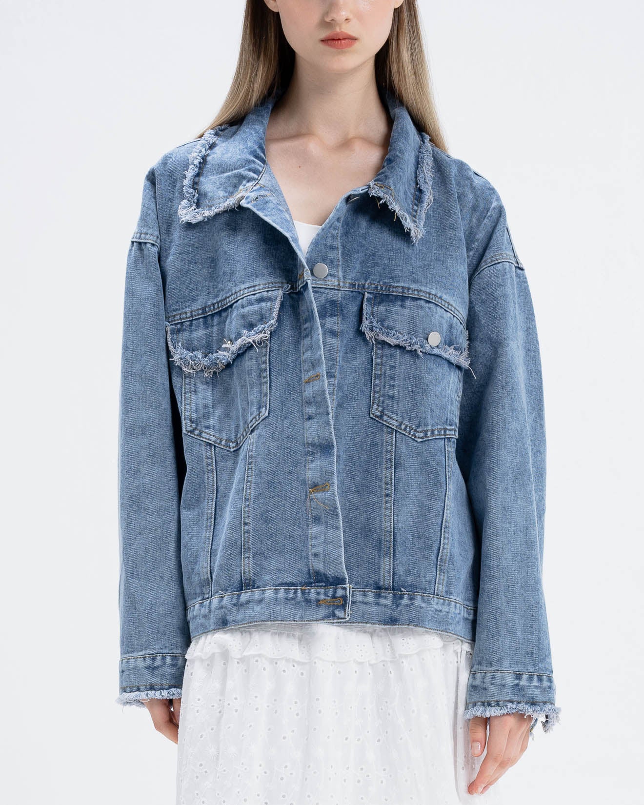 Adam Fringed Light Denim Jacket - Outer Jeans Wanita - 189500