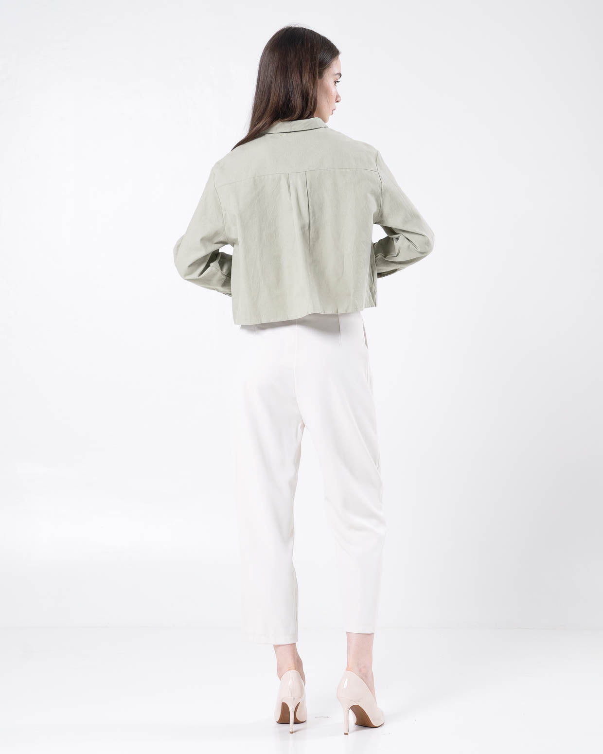 Erise Crop Long Sleeve Green Sage Top - Atasan Wanita Lengan Panjang Kekinian -189706