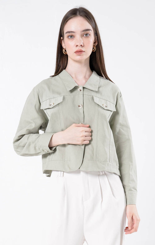 Erise Crop Long Sleeve Green Sage Top - Atasan Wanita Lengan Panjang Kekinian -189706