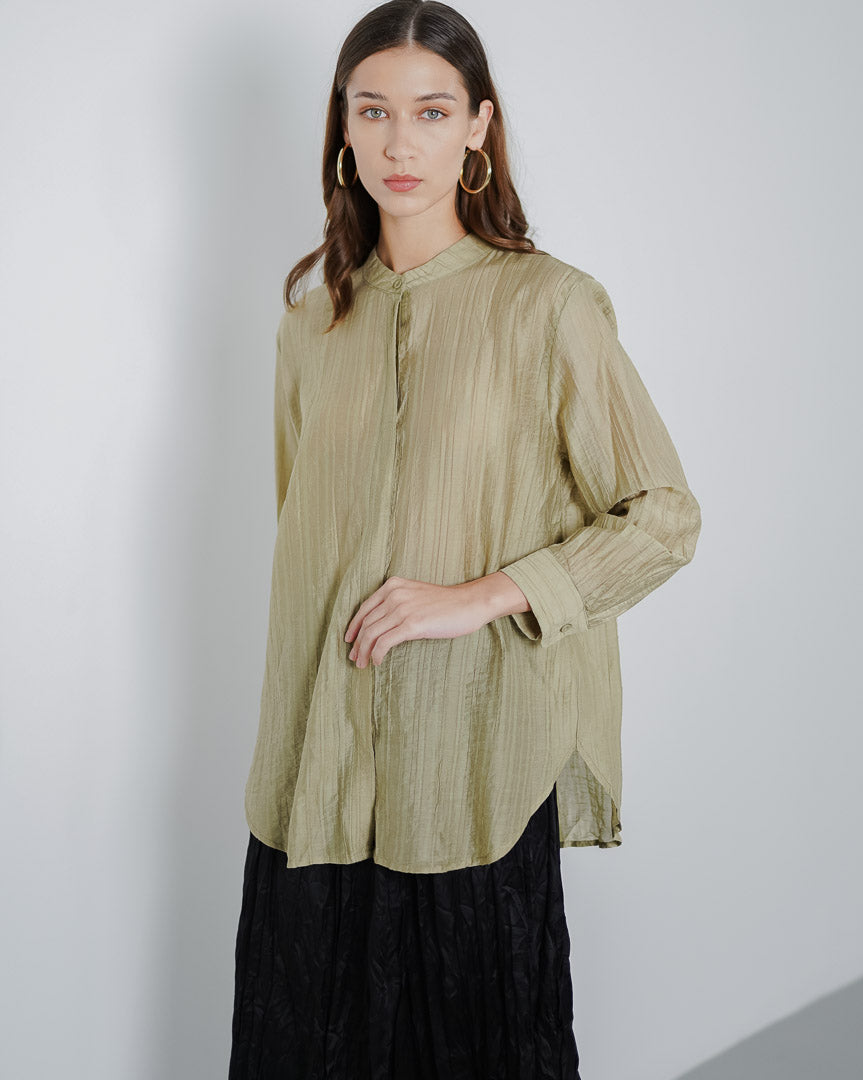 Jessy Oversized Textured Sage Blouse – Kemeja Wanita Lengan Panjang - 189714