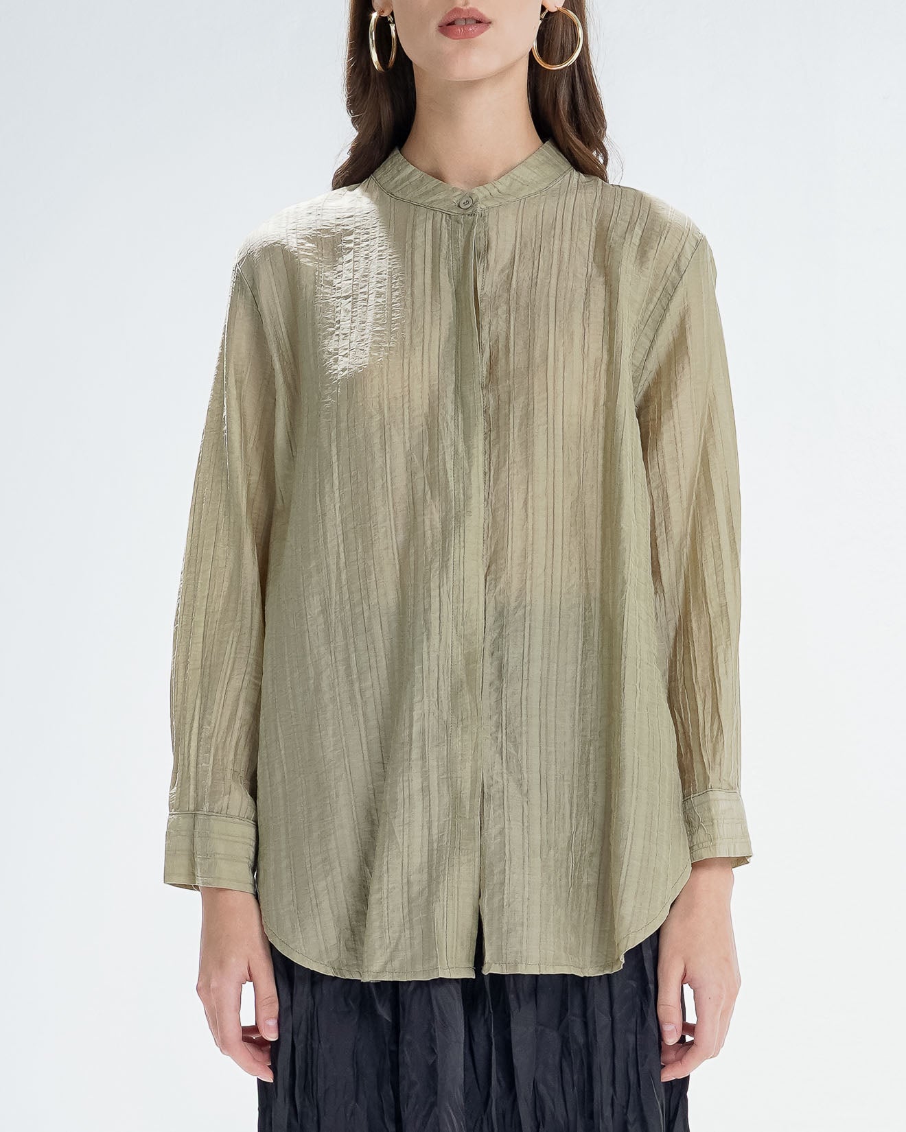 Jessy Oversized Textured Sage Blouse – Kemeja Wanita Lengan Panjang - 189714