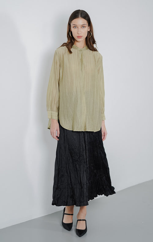 Jessy Oversized Textured Sage Blouse – Kemeja Wanita Lengan Panjang - 189714