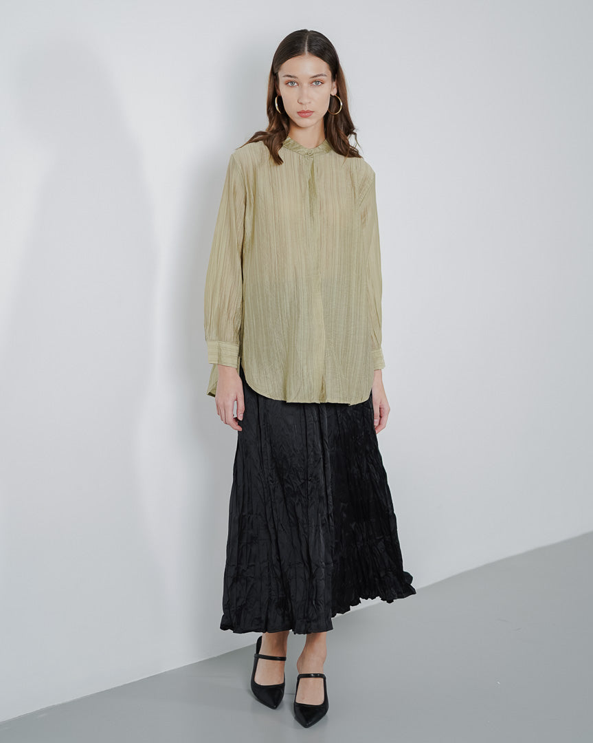 Jessy Oversized Textured Sage Blouse – Kemeja Wanita Lengan Panjang - 189714