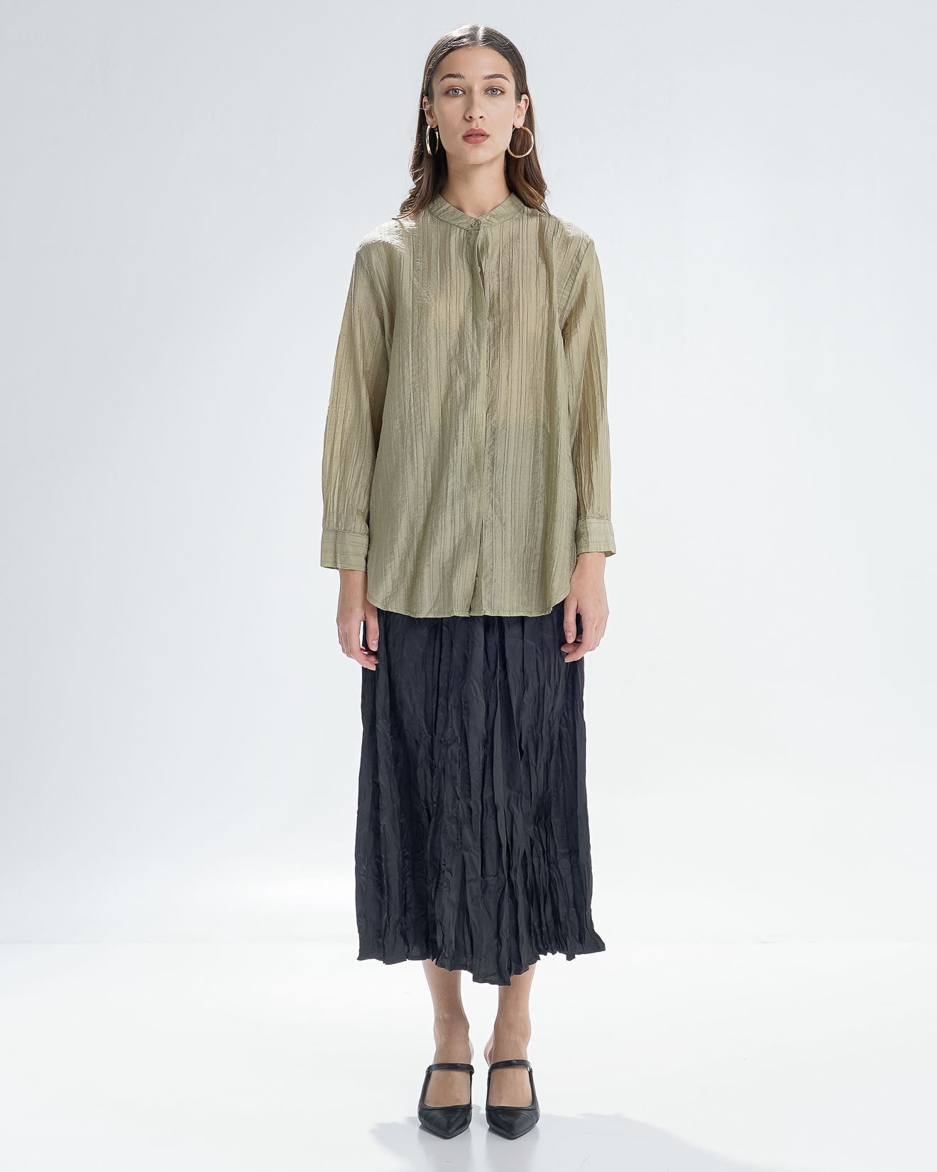 Jessy Oversized Textured Sage Blouse – Kemeja Wanita Lengan Panjang - 189714