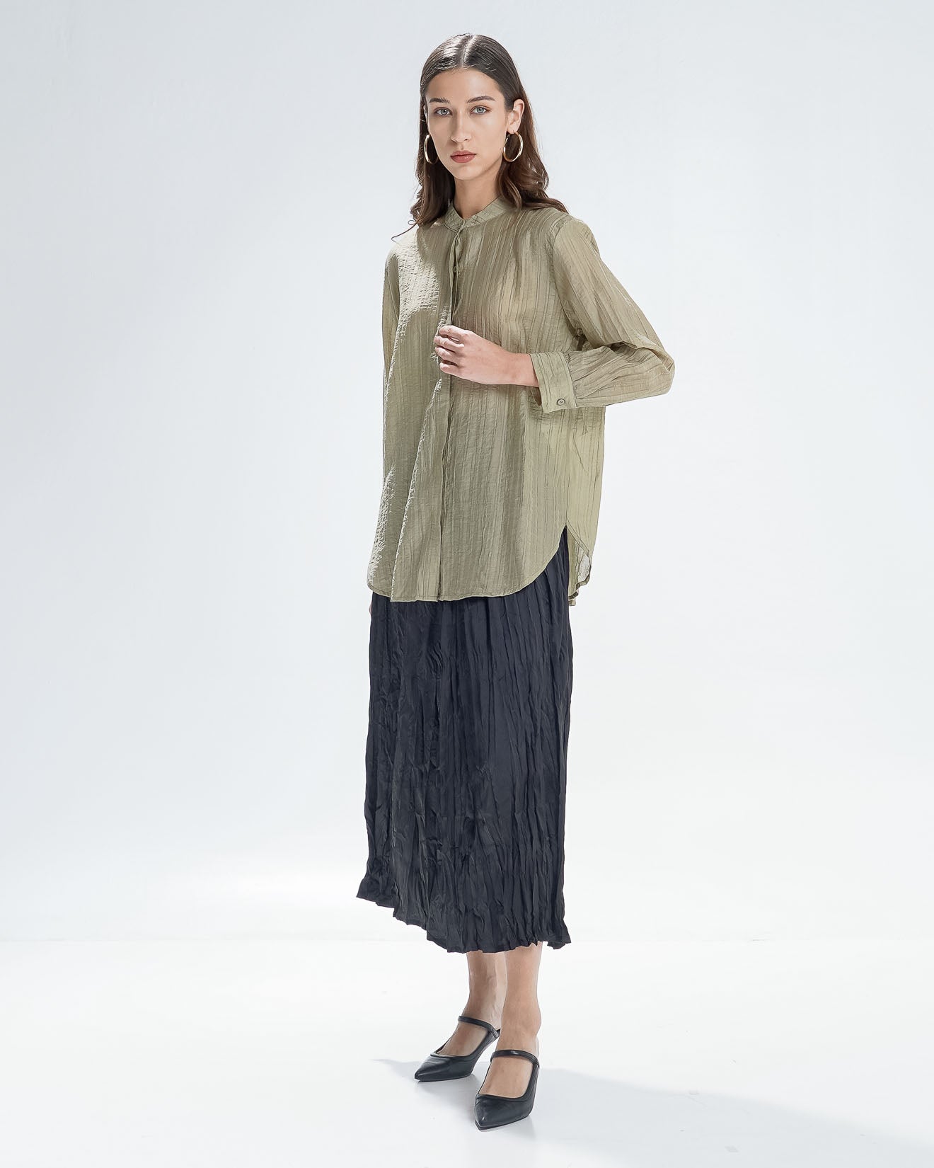 Jessy Oversized Textured Sage Blouse – Kemeja Wanita Lengan Panjang - 189714