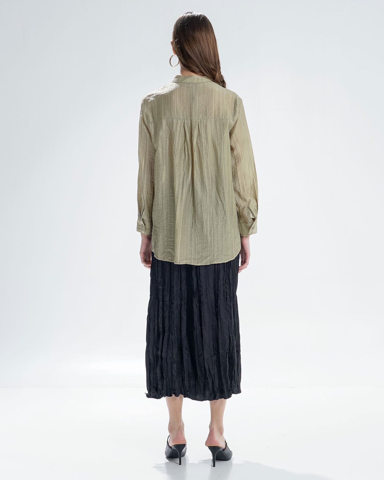 Jessy Oversized Textured Sage Blouse – Kemeja Wanita Lengan Panjang - 189714