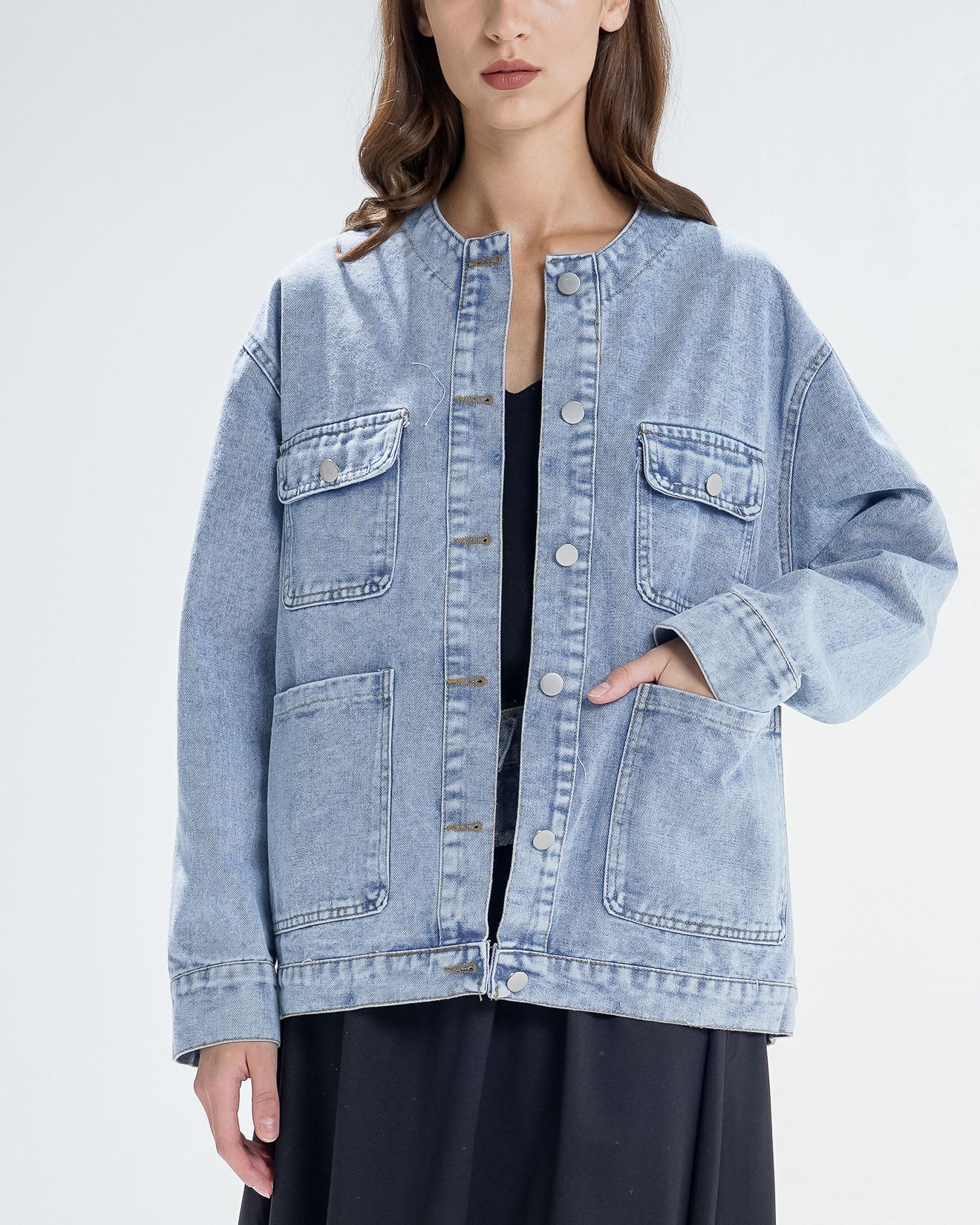 Janice Denim Oversized Jacket – Outer Denim Wanita Lengan Panjang - 189803