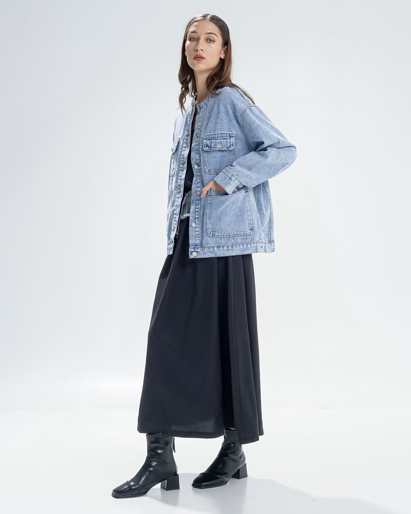 Janice Denim Oversized Jacket – Outer Denim Wanita Lengan Panjang - 189803