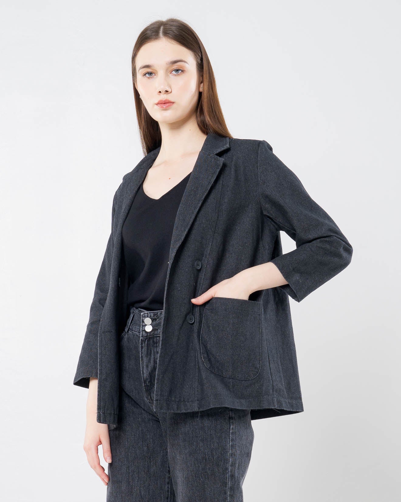 Flanders Denim Black Blazer – Outer Jeans Lengan Panjang Wanita - 189915