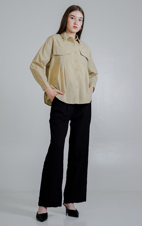 Jaela Oversized Sage Shirt – Kemeja Wanita Lengan Panjang - 189940
