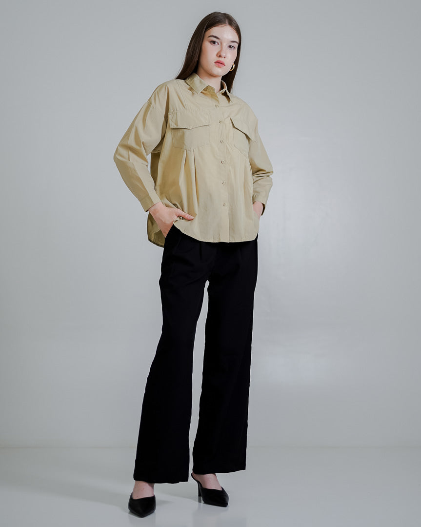 Jaela Oversized Sage Shirt – Kemeja Wanita Lengan Panjang - 189940