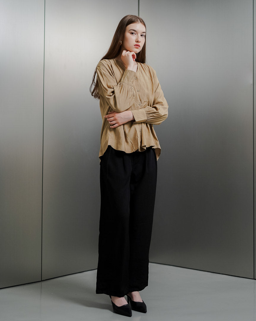 Blaise Oversized Brown Blouse – Atasan Wanita Lengan Panjang - 189948