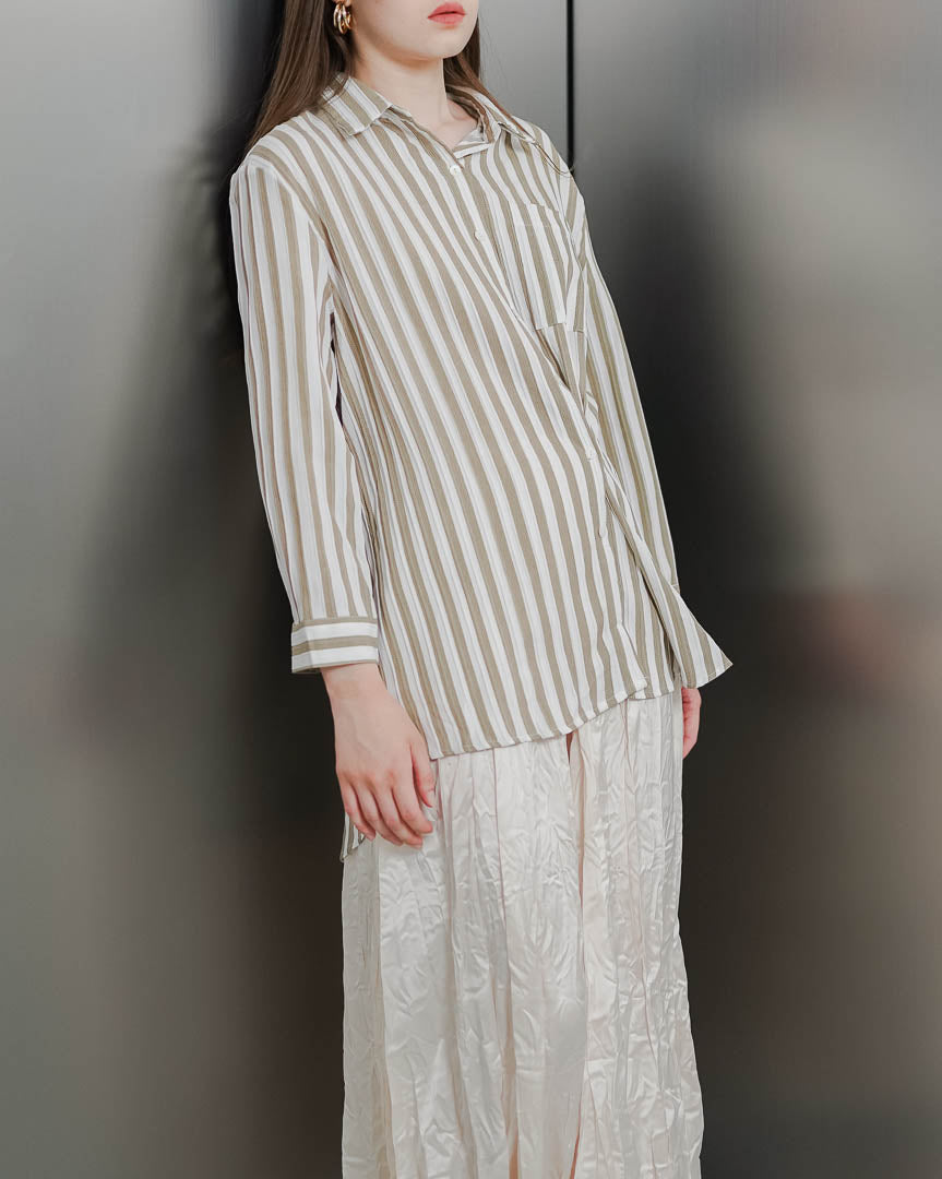 Derya Striped Oversized Brown Shirt – Kemeja Wanita Casual Hijab Friendly - 189960