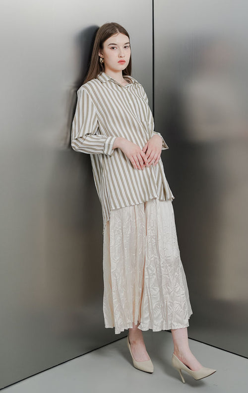 Derya Striped Oversized Brown Shirt – Kemeja Wanita Casual Hijab Friendly - 189960