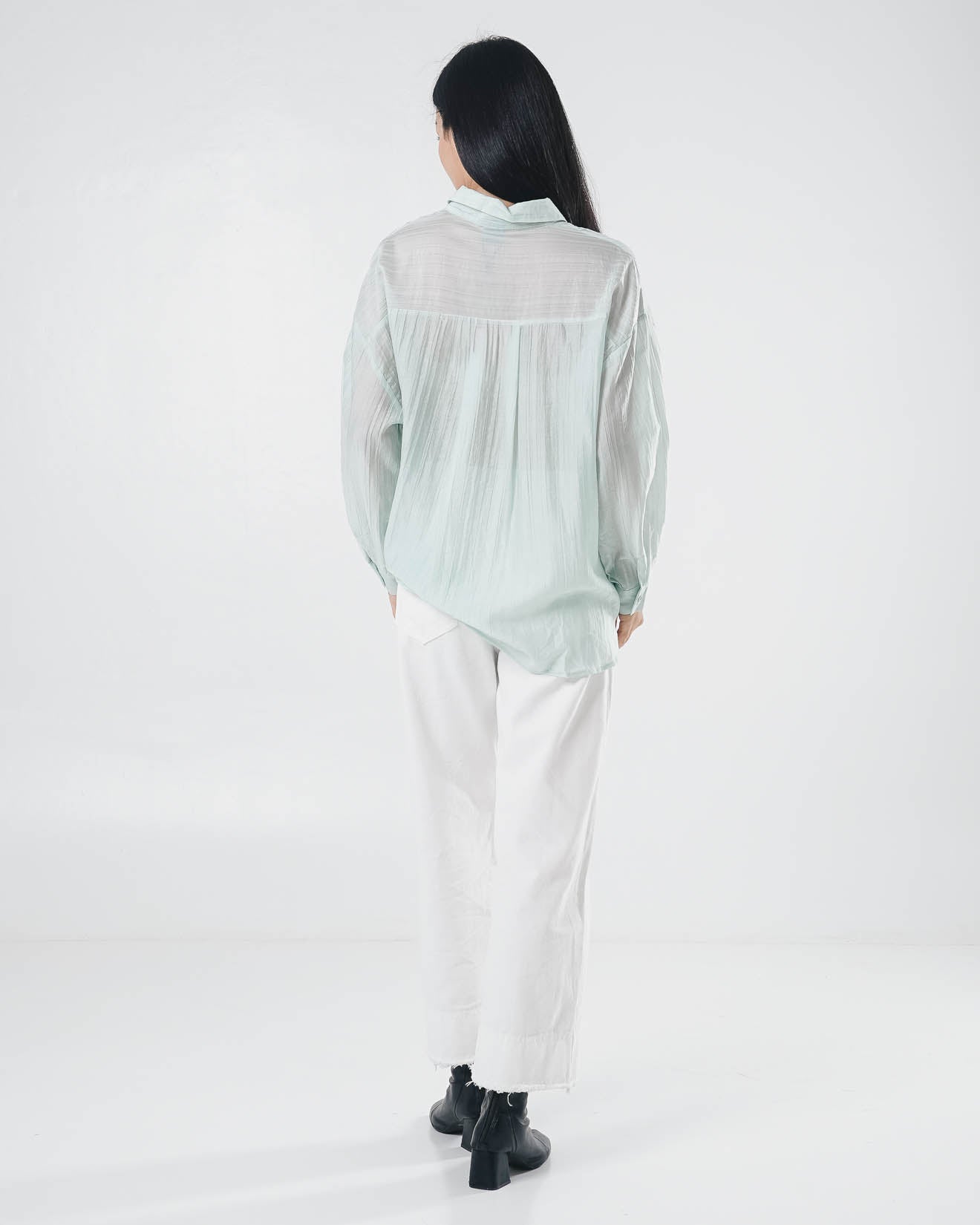 Alby Textured Sheer Sage Shirt – Kemeja Casual Wanita See Trough - 189966