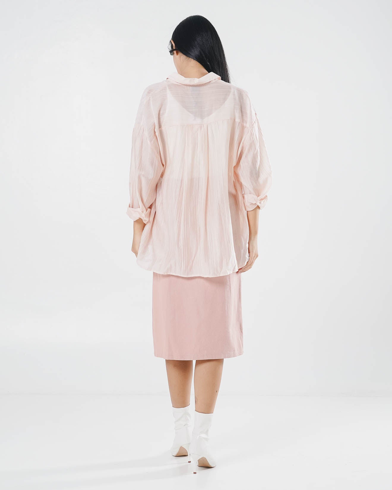 Alby Textured Sheer Pink Shirt – Kemeja Casual Wanita See Trough - 189967