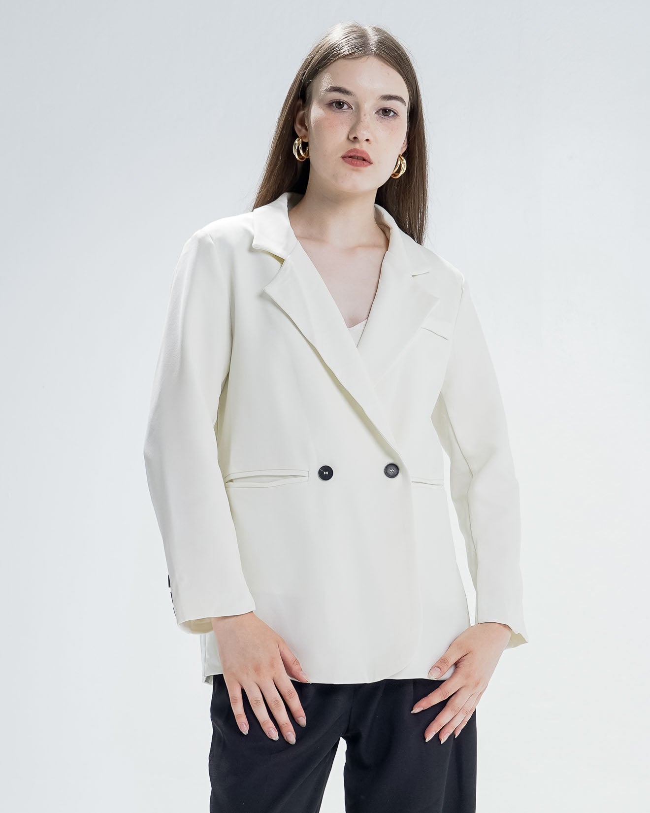 Hermione Oversized Blazer Ivory –  Outer Formal Wanita Lengan Panjang - 189971