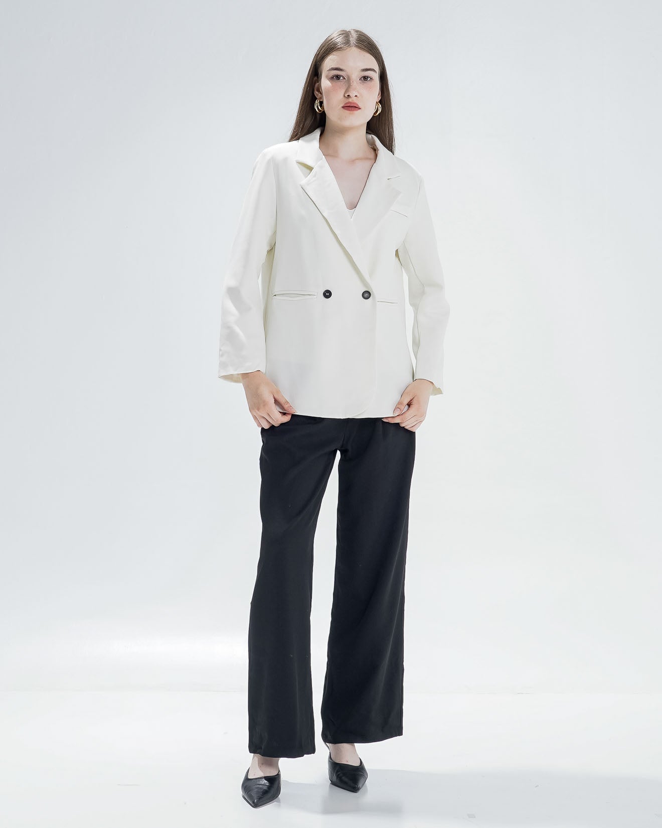 Hermione Oversized Blazer Ivory –  Outer Formal Wanita Lengan Panjang - 189971