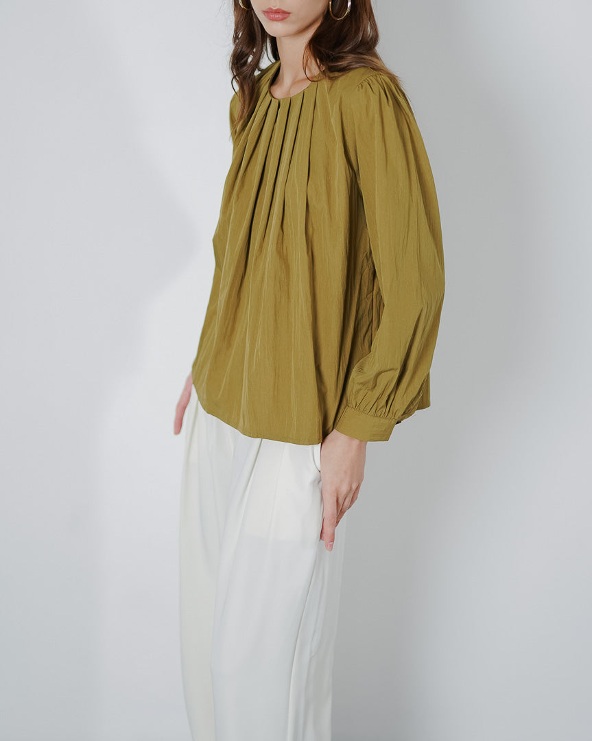 Ovidia Pleated Brown Blouse – Atasan Wanita Lengan Panjang - 189975