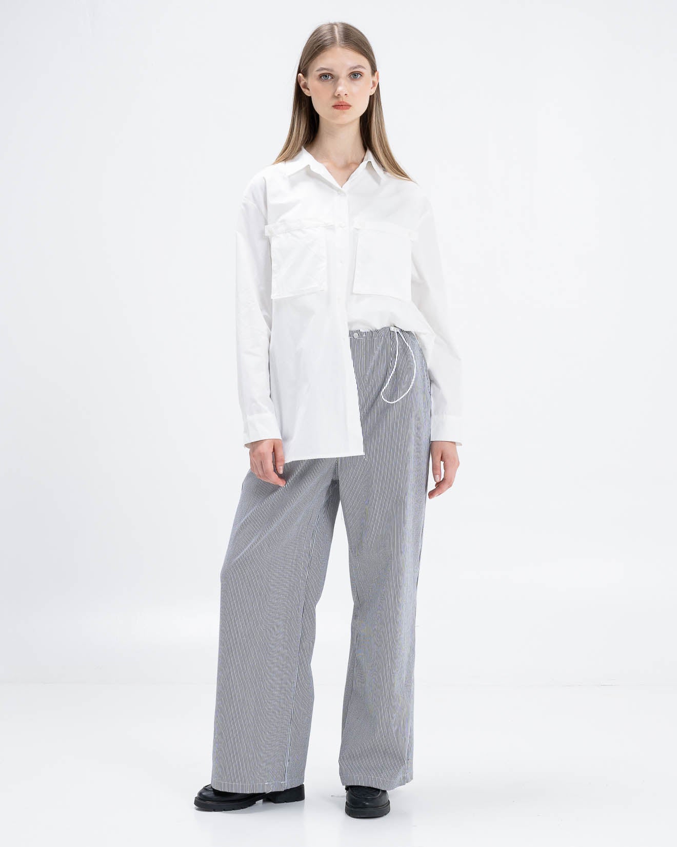 Olwyn Oversized Pocket White Shirt – Atasan Lengan Panjang Wanita - 189984