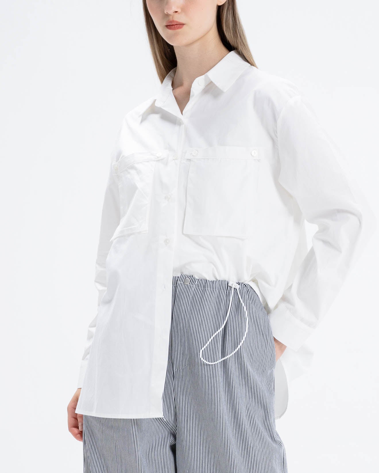 Olwyn Oversized Pocket White Shirt – Atasan Lengan Panjang Wanita - 189984