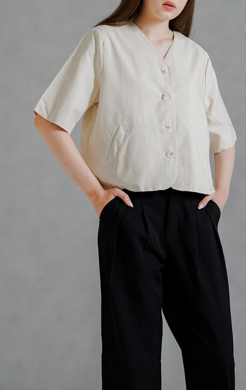 Vixen Linen Ivory Top – Atasan Crop Wanita Casual - 190204