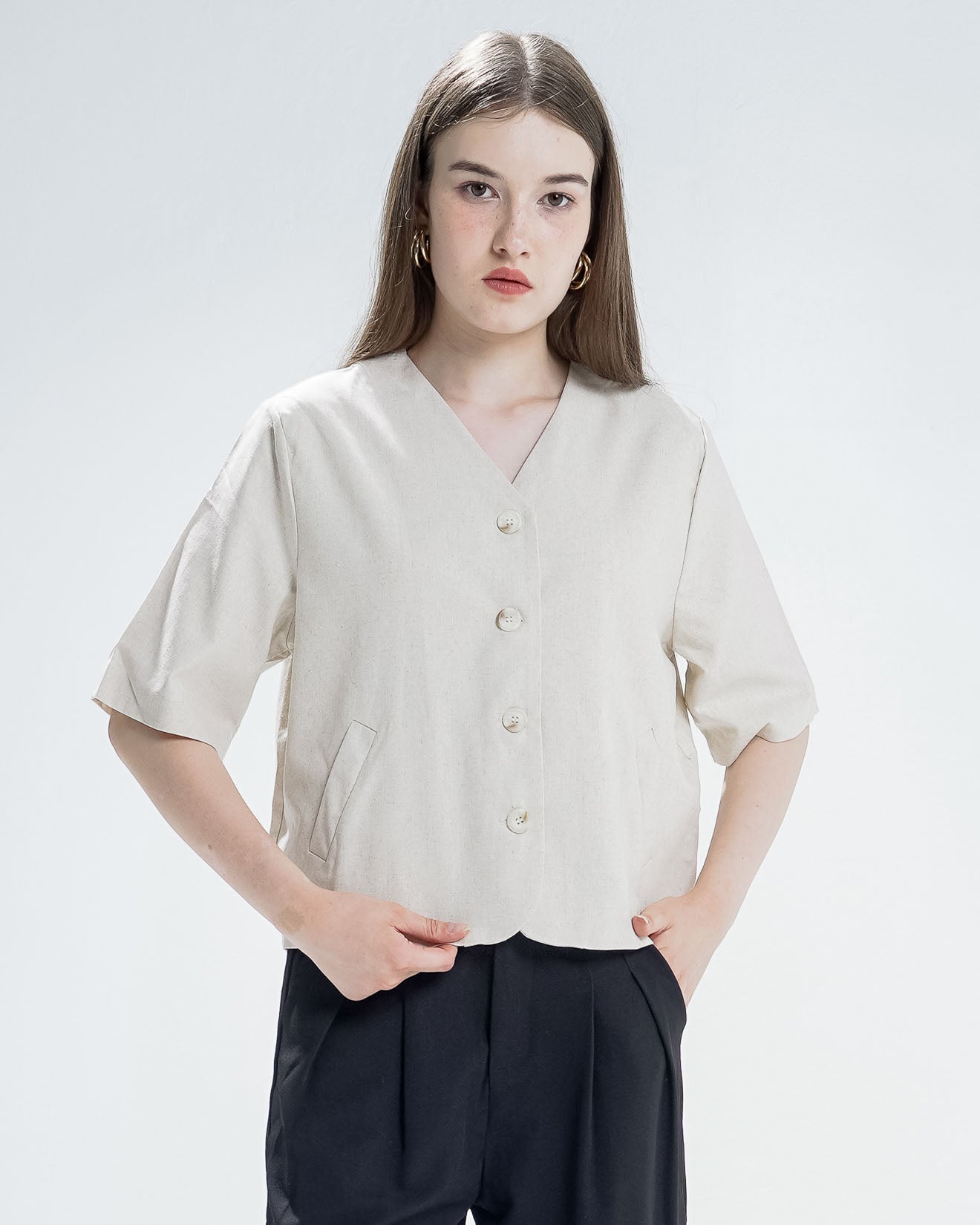 Vixen Linen Ivory Top – Atasan Crop Wanita Casual - 190204