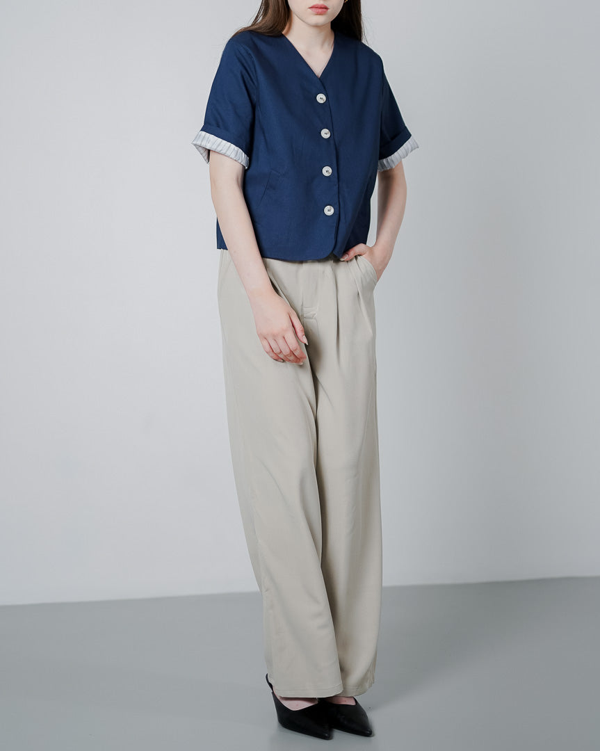 Vixen Linen Navy Top - Atasan Korean Wanita - 190205