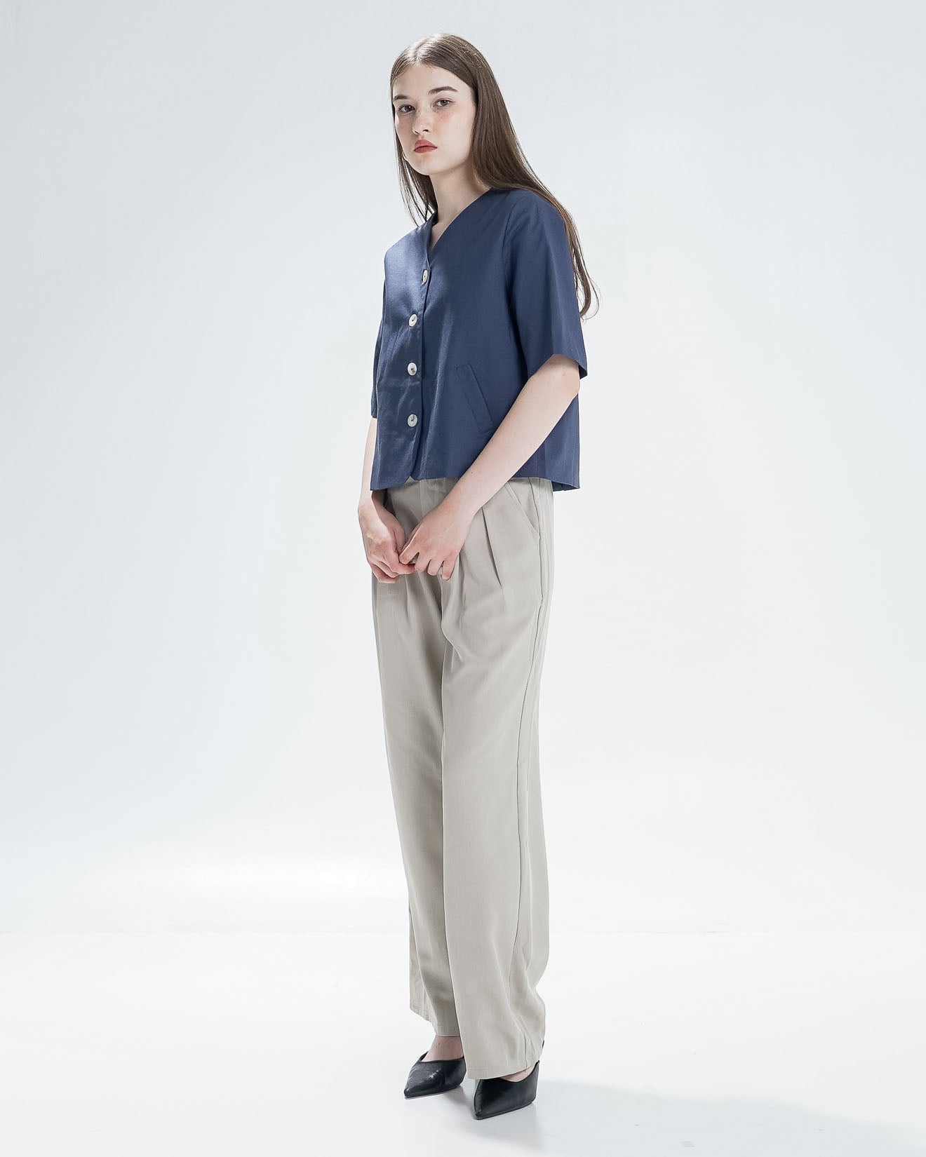 Vixen Linen Navy Top - Atasan Korean Wanita - 190205