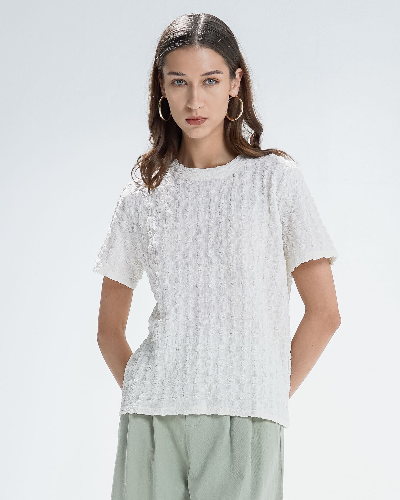 Corry Textured White Top – Atasan Wanita Lengan Pendek - 190208