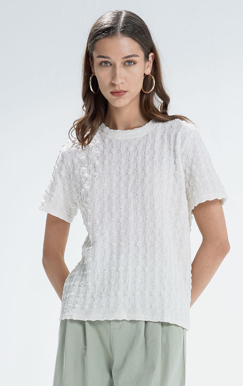 Corry Textured White Top – Atasan Wanita Lengan Pendek - 190208