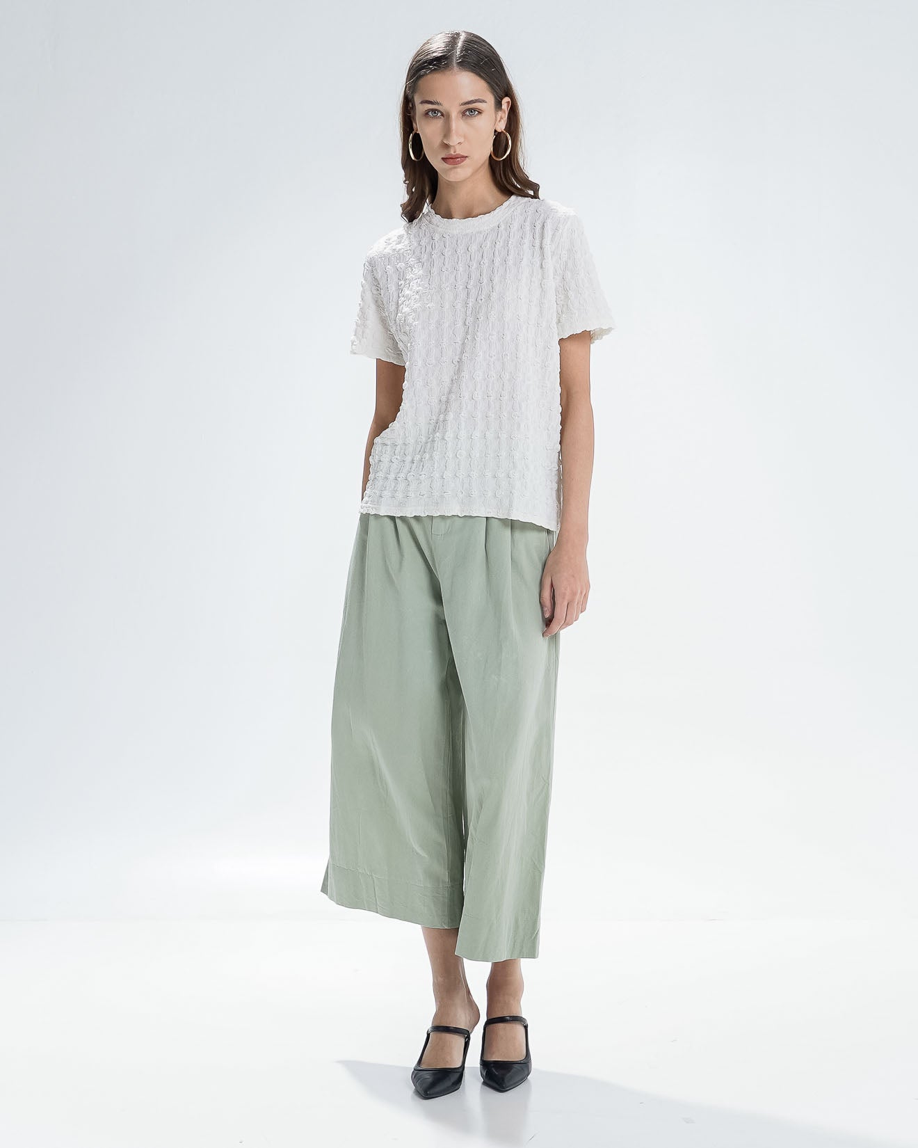 Corry Textured White Top – Atasan Wanita Lengan Pendek - 190208