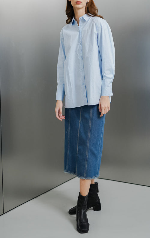 Arina Oversized Blue Shirt - Kemeja Wanita Kasual - 190215