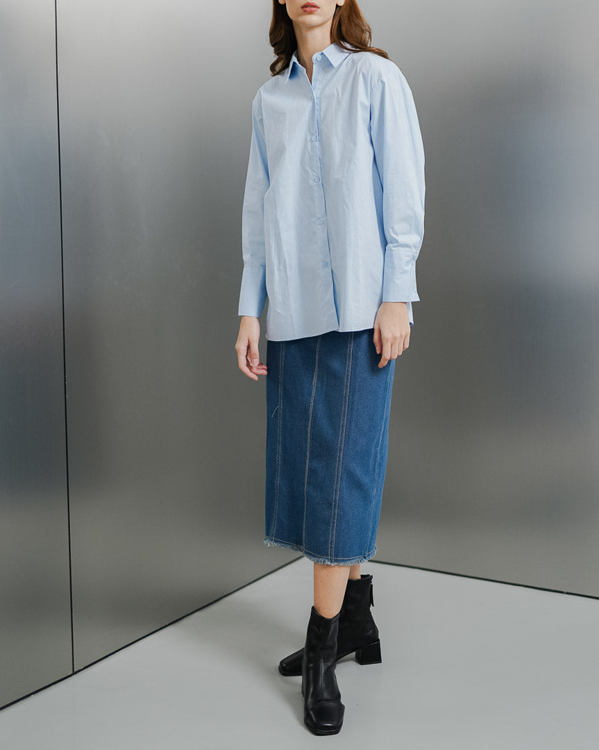 Arina Oversized Blue Shirt - Kemeja Wanita Kasual - 190215