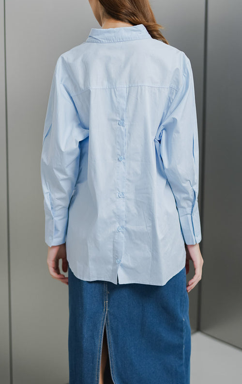 Arina Oversized Blue Shirt - Kemeja Wanita Kasual - 190215