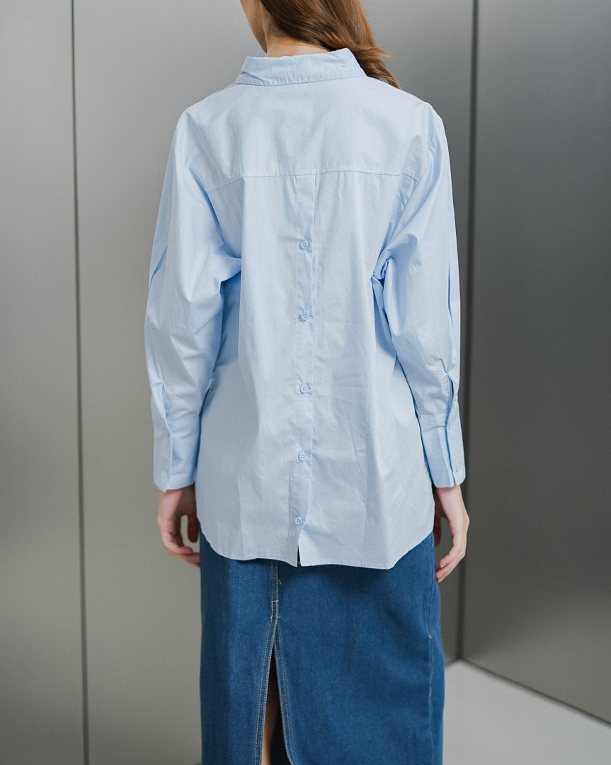 Arina Oversized Blue Shirt - Kemeja Wanita Kasual - 190215