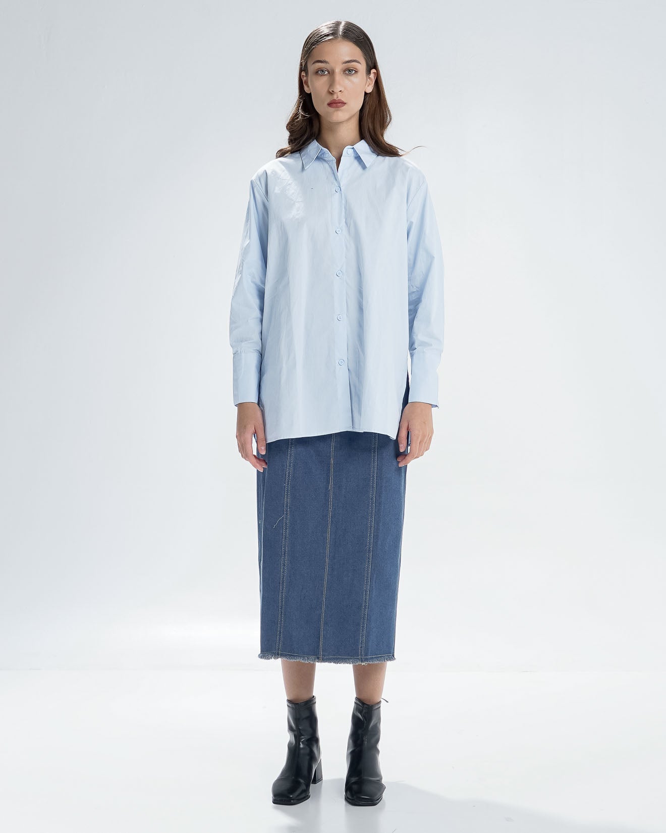 Arina Oversized Blue Shirt - Kemeja Wanita Kasual - 190215