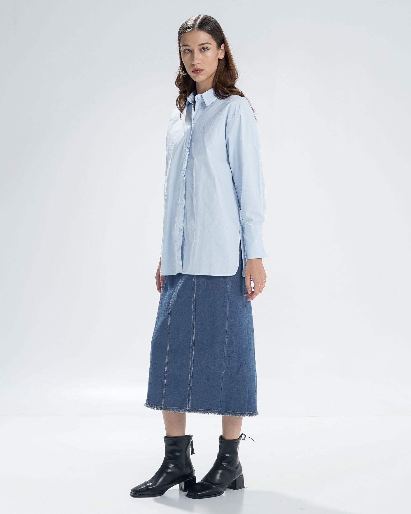 Arina Oversized Blue Shirt - Kemeja Wanita Kasual - 190215