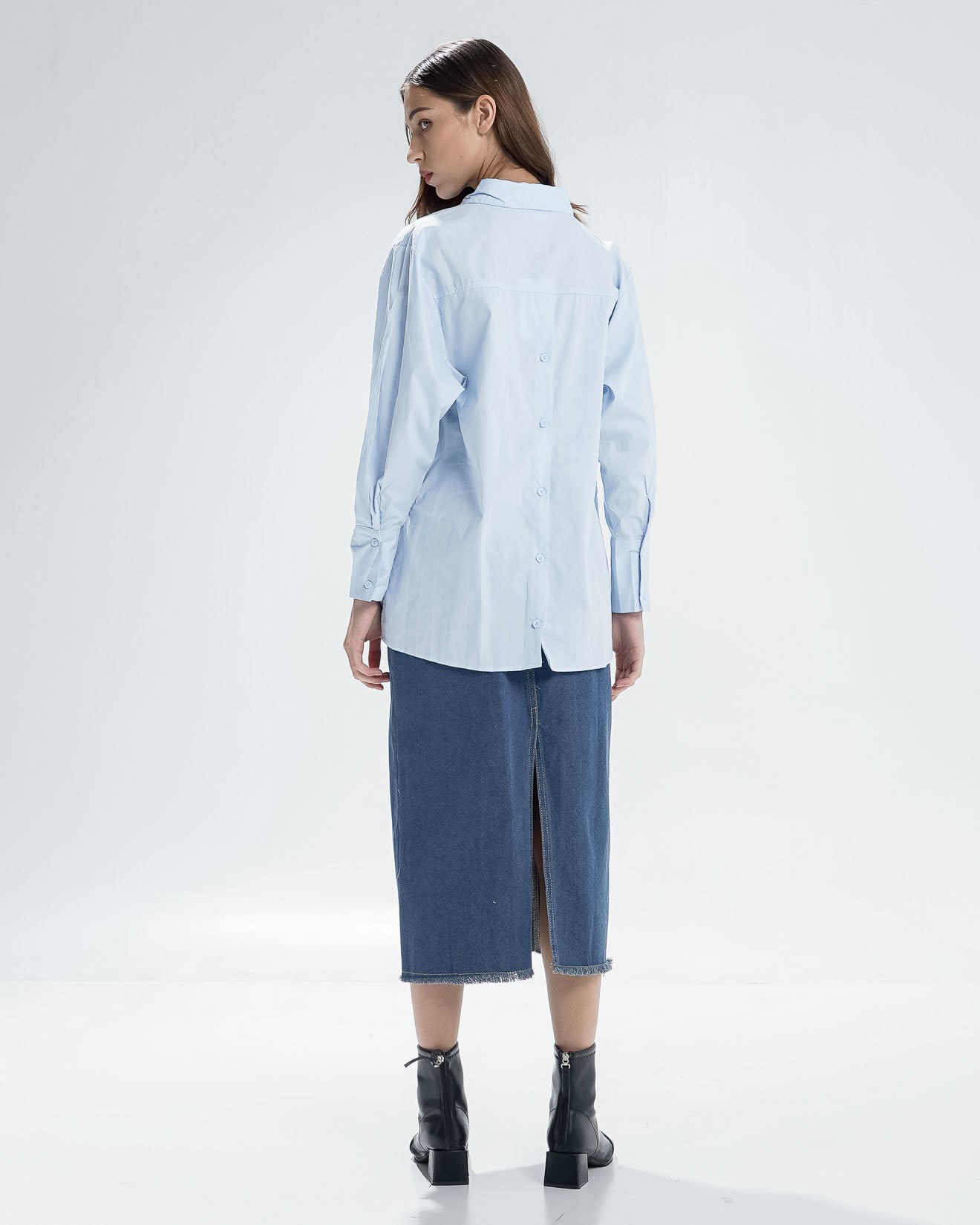 Arina Oversized Blue Shirt - Kemeja Wanita Kasual - 190215