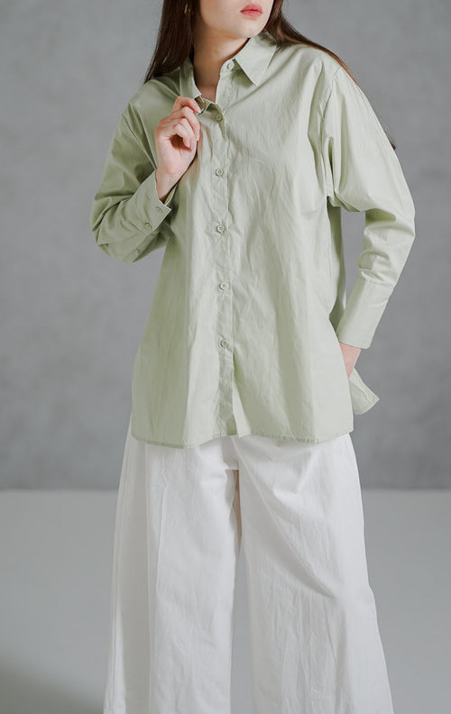Arina Oversized Sage Shirt - Kemeja Wanita Kasual - 190216